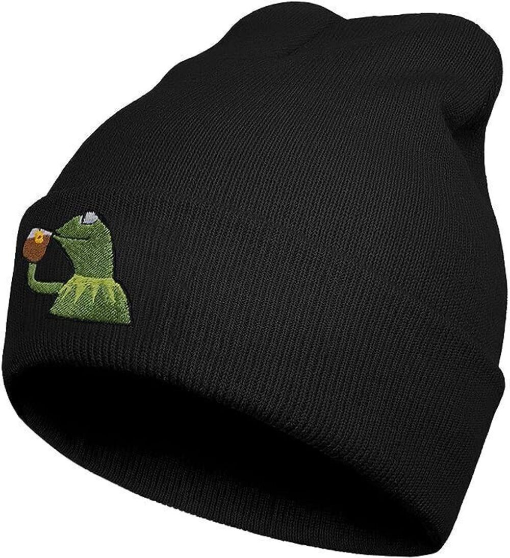 7767 Funny Frog Beanies Hat, 's and Winter Warm Black Fashion Cool